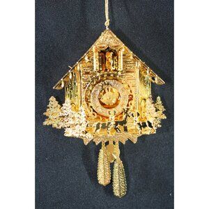 Danbury Mint 2006 Gold-Plated Cuckoo Clock Christmas Ornament With Deer & Trees